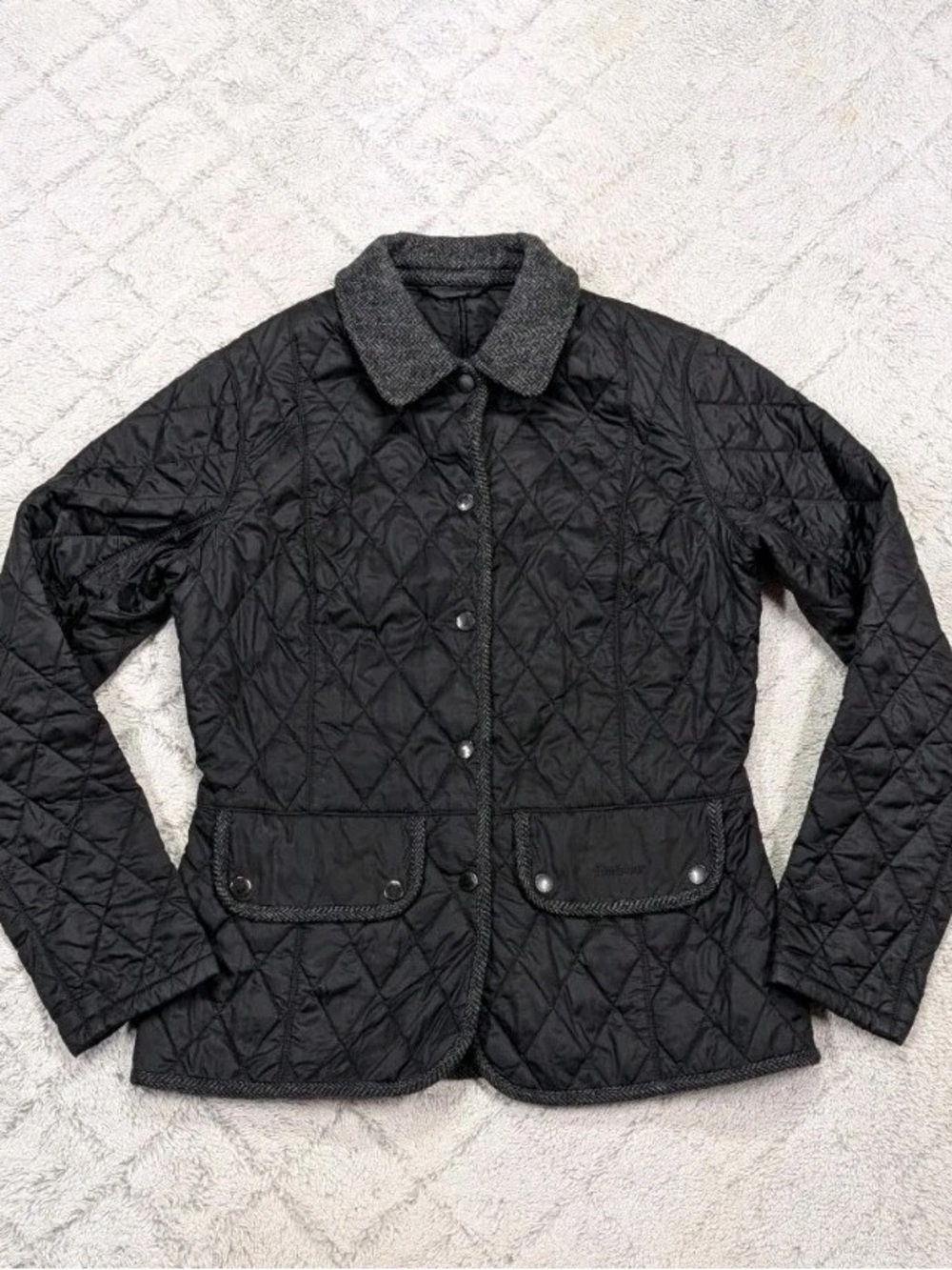 Barbour | Vintage Tweed Quilted Jacket in Black/Gray US 2